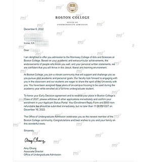 美国大学申请offer：Boston College