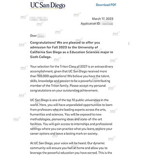 美国大学申请offer：UCSD Education-Sciences