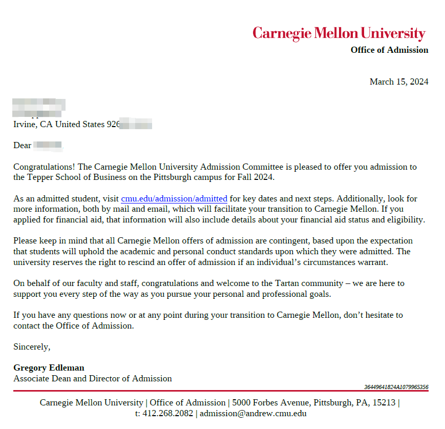 美国大学申请offer：CMU