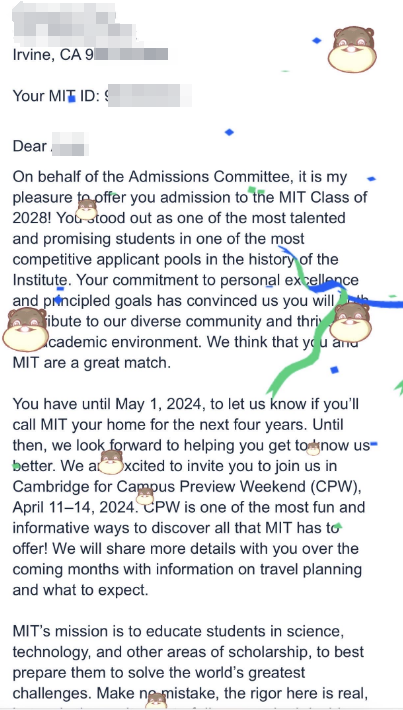 美国大学申请offer：MIT