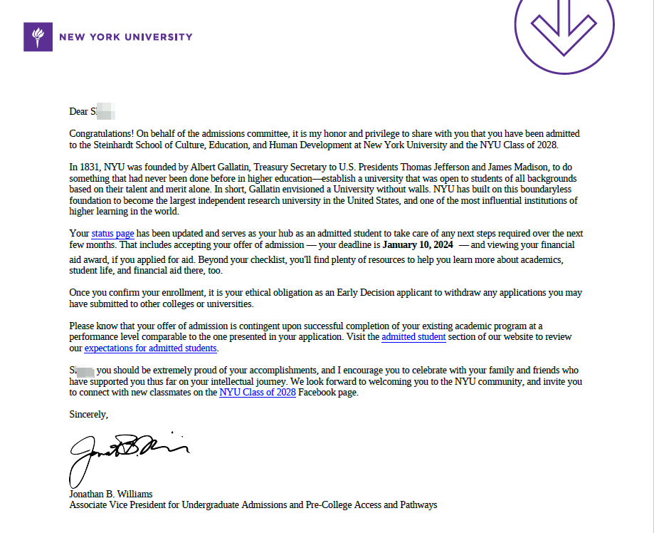 美国大学申请offer：NYU_ED