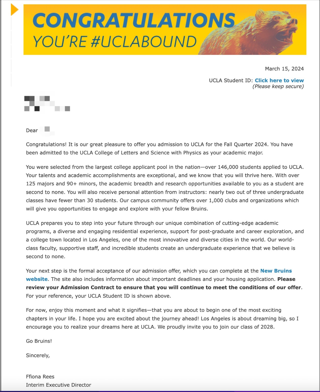 美国大学申请offer：UCLA