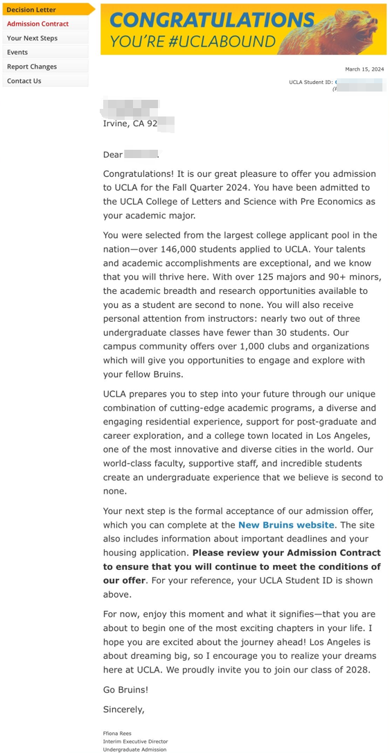 美国大学申请offer：UCLA