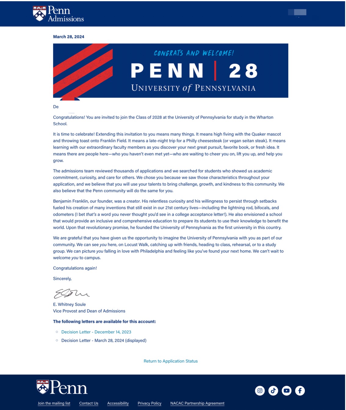 美国大学申请offer：UPENN-C